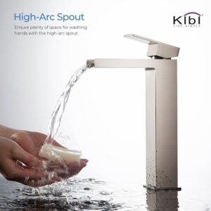 KIBI USA KBF1005 Waterfall 10 7/8 Inch Single Hole Deck Mounted Lead Free Solid Brass Single Handle Bathroom Sink Faucet