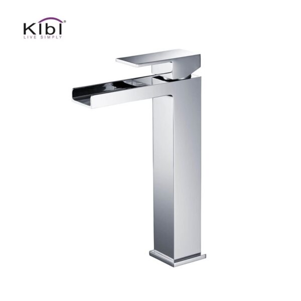 KIBI USA KBF1005 Waterfall 10 7/8 Inch Single Hole Deck Mounted Lead Free Solid Brass Single Handle Bathroom Sink Faucet