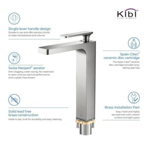 KIBI USA KBF1007 Infinity 10 1/2 Inch Single Hole Deck Mounted Lead Free Solid Brass Single Handle Bathroom Vanity Sink Faucet