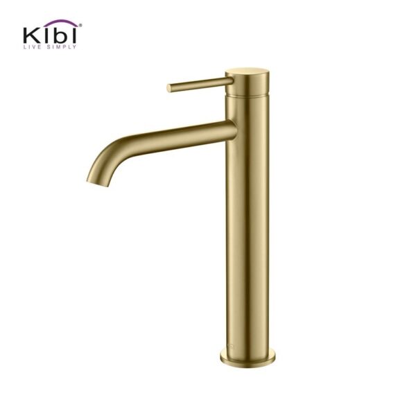 KIBI USA KBF1009 Circular 11 3/8 Inch Single Hole Deck Mounted Luxury Solid Brass Single Hole Bathroom Vessel Sink Faucet