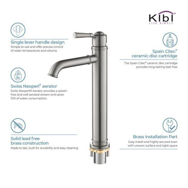 KIBI USA KBF1013 Victorian 11 1/8 Inch Single Hole Deck Mounted Lead Free Brass Bathroom Vanity Sink Faucet