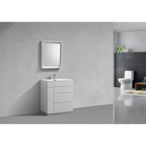 Kubebath KFM30-GW Milano 30 Inch High Glossy White Floor Mount Modern Bathroom Vanity