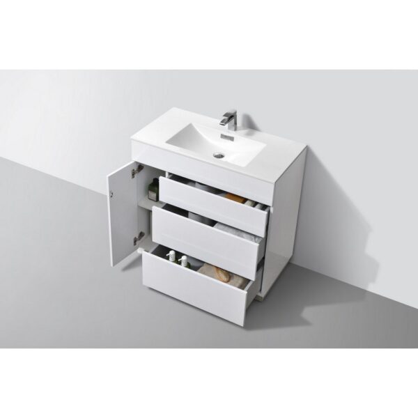 Kubebath KFM36-GW Milano 36 Inch High Glossy White  Modern Bathroom Vanity