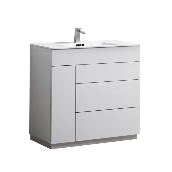 Kubebath KFM36-GW Milano 36 Inch High Glossy White  Modern Bathroom Vanity