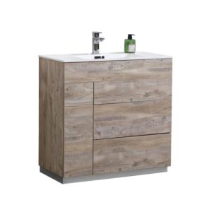 Kubebath KFM36-NW Milano 36 Inch Nature Wood Modern Bathroom Vanity