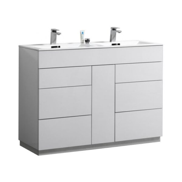 Kubebath KFM48D-GW Milano 48 Inch Double Sink High Glossy White  Modern Bathroom Vanity