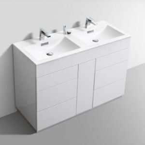 Kubebath KFM48D-GW Milano 48 Inch Double Sink High Glossy White  Modern Bathroom Vanity