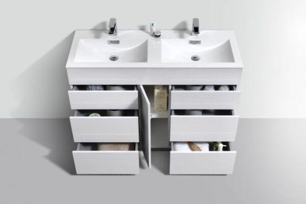 Kubebath KFM48D-GW Milano 48 Inch Double Sink High Glossy White  Modern Bathroom Vanity