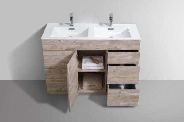 Kubebath KFM48D-NW Milano 48 Inch Double Sink  Nature Wood Modern Bathroom Vanity