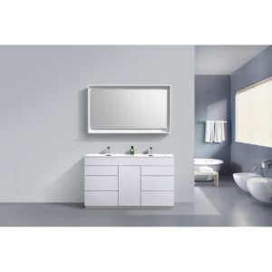 Kubebath KFM60D-GW Milano 60 Inch Double Sink High Glossy White  Modern Bathroom Vanity