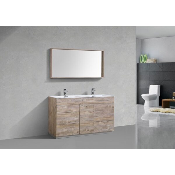 Kubebath KFM60D-NW Milano 60 Inch Double Sink Nature Wood Modern Bathroom Vanity