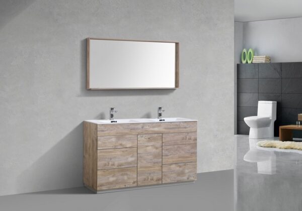 Kubebath KFM60D-NW Milano 60 Inch Double Sink Nature Wood Modern Bathroom Vanity