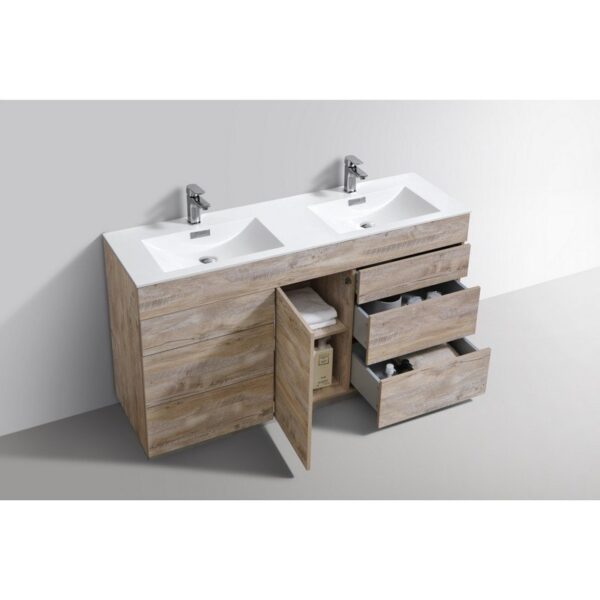 Kubebath KFM60D-NW Milano 60 Inch Double Sink Nature Wood Modern Bathroom Vanity