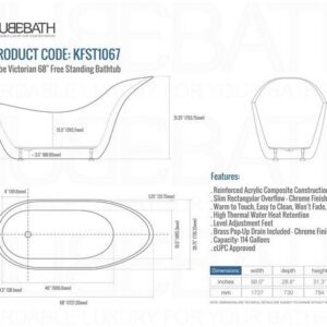 Kubebath KFST1067 Kube Victorian 67 Inch Free Standing Bathtub