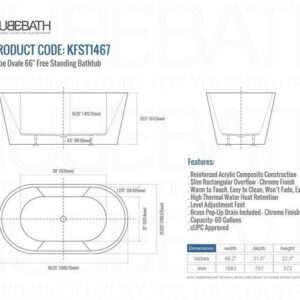 Kubebath KB KFST1467 Kube Ovale 67 X 31 5/8 Inch Rectangular Acrylic Freestanding Bathtub