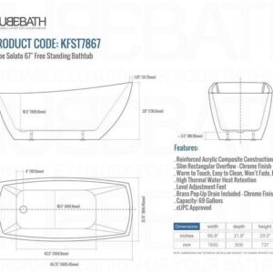 Kubebath KFST7867 Kube Solato 67 Inch Free Standing Bathtub