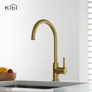 KIBI USA KKF2001 Lowa 14 3/4 Inch Single Hole Deck Mount High Arc Single Level Bar Prep Kitchen Faucet with Single Handle