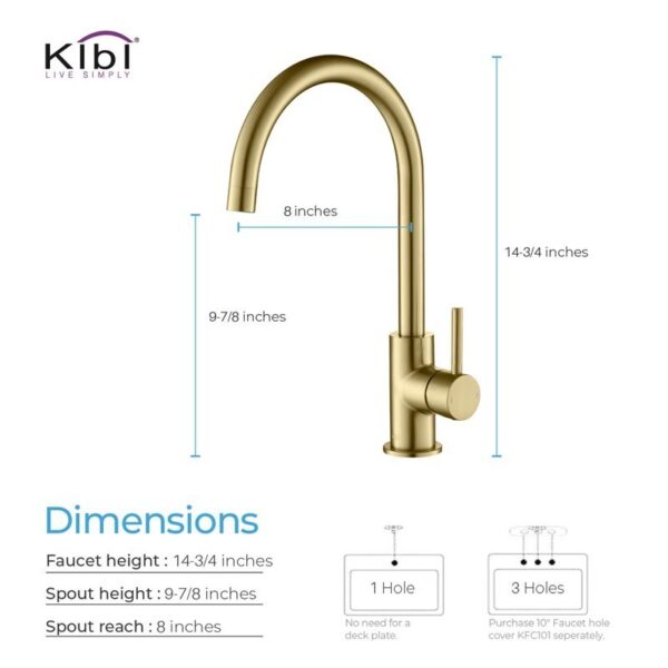 KIBI USA KKF2001 Lowa 14 3/4 Inch Single Hole Deck Mount High Arc Single Level Bar Prep Kitchen Faucet with Single Handle