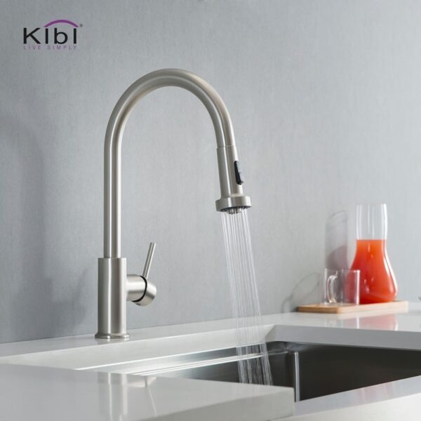 KIBI USA KKF2002 Casa 16 1/2 Inch Single Hole Deck Mount Single Level Pull-Down Kitchen Faucet with Sprayer