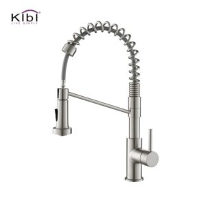 KIBI USA KKF2004 Lodi 19 1/8 Inch Single Hole Deck Mount Pull-Out Single Level Lead Free Brass Kitchen Faucet with Sprayer and Magnetic Docking