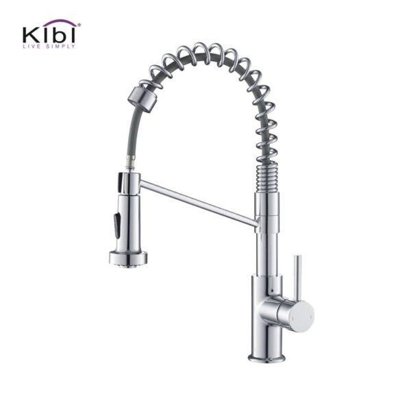 KIBI USA KKF2004 Lodi 19 1/8 Inch Single Hole Deck Mount Pull-Out Single Level Lead Free Brass Kitchen Faucet with Sprayer and Magnetic Docking