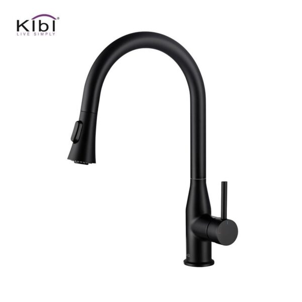 KIBI USA KKF2005 Napa 16 1/4 Inch Single Hole Deck Mount High Arc Pull-Out Single Level Lead Free Brass Kitchen Faucet with Sprayer and Magnetic Docking