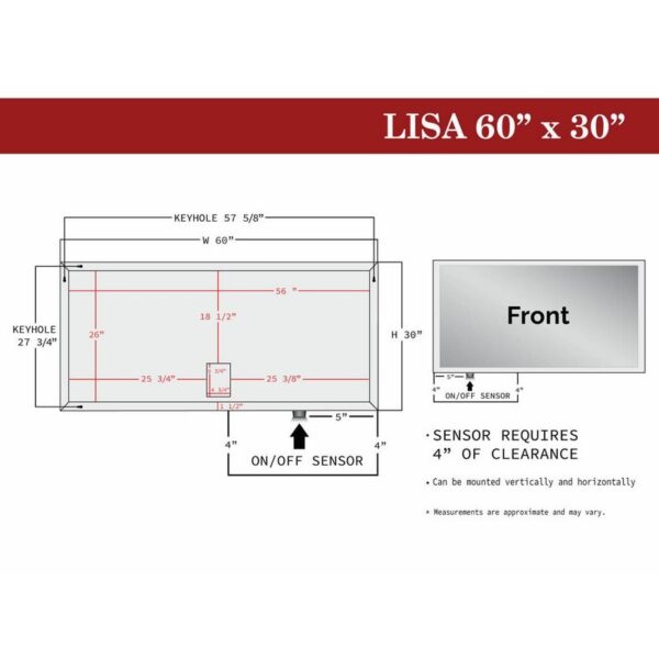 Castello USA LISA3060 Lisa 60 x 30 Inch LED Bathroom Mirror with Sensor Button