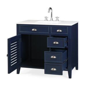 Chans Furniture NB-6685QT 36 Inches Benton Collection Zapata Shutter Blind Bathroom Vanity In Navy Blue