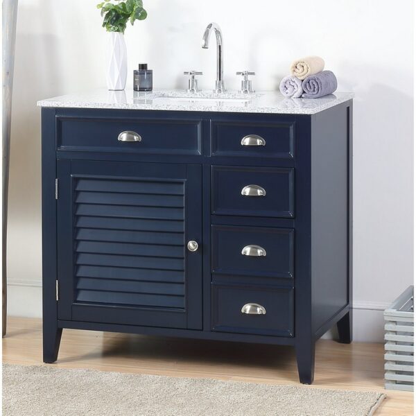 Chans Furniture NB-6685QT 36 Inches Benton Collection Zapata Shutter Blind Bathroom Vanity In Navy Blue