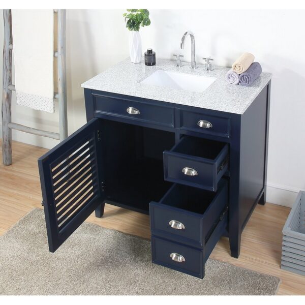 Chans Furniture NB-6685QT 36 Inches Benton Collection Zapata Shutter Blind Bathroom Vanity In Navy Blue