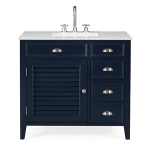 Chans Furniture NB-6685QT 36 Inches Benton Collection Zapata Shutter Blind Bathroom Vanity In Navy Blue