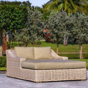 OUTSY Anna 79 X 59 Inch Outdoor Wicker Aluminum Frame Extra Large Double Sun Lounger in White and Grey