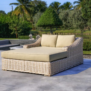 OUTSY Anna 79 X 59 Inch Outdoor Wicker Aluminum Frame Extra Large Double Sun Lounger in White and Grey