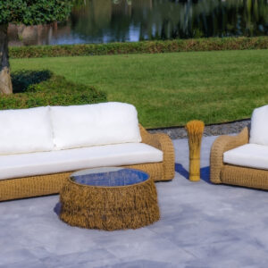 OUTSY Katalina 3-Piece Outdoor and Backyard Poly Hyacinth Furniture Set with Aluminum Frame