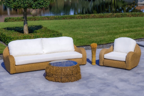 OUTSY Katalina 3-Piece Outdoor and Backyard Poly Hyacinth Furniture Set with Aluminum Frame