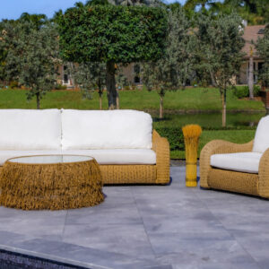 OUTSY Katalina 3-Piece Outdoor and Backyard Poly Hyacinth Furniture Set with Aluminum Frame