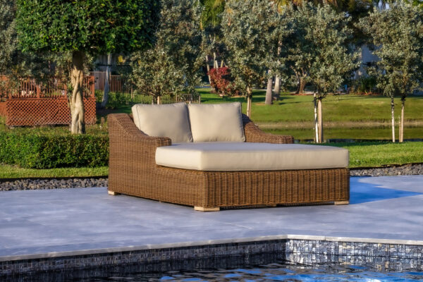 OUTSY Milo 79 X 59 Inch Outdoor Wicker Aluminum Frame Extra Large Double Sun Lounger in Brown