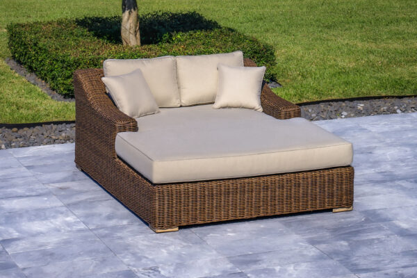 OUTSY Milo 79 X 59 Inch Outdoor Wicker Aluminum Frame Extra Large Double Sun Lounger in Brown