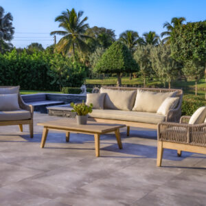 OUTSY Solana 4-Piece Outdoor and Backyard Wood, Aluminum and Rope Furniture Set