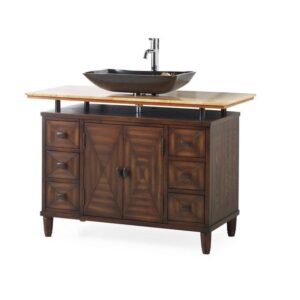 Chans Furniture Q136-8X Verdana 48 Inch Bathroom Vessel Sink Vanity with Onyx Counter Top and Faucet- Brown