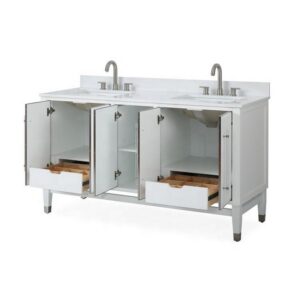 Chans Furniture Q164WT-60BK Bertone 60 Inch Bathroom Double Sink Vanity - White