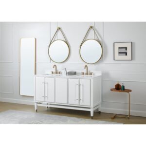 Chans Furniture Q164WT-60QT Bertone 60 Inch Bathroom Double Sink Vanity - White