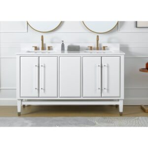 Chans Furniture Q164WT-60QT Bertone 60 Inch Bathroom Double Sink Vanity - White