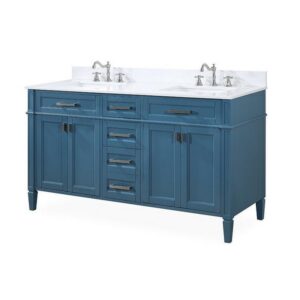 Chans Furniture QT-1808-D60TB Durand 60 Inch Bathroom Double Sink Vanity - Teal Blue