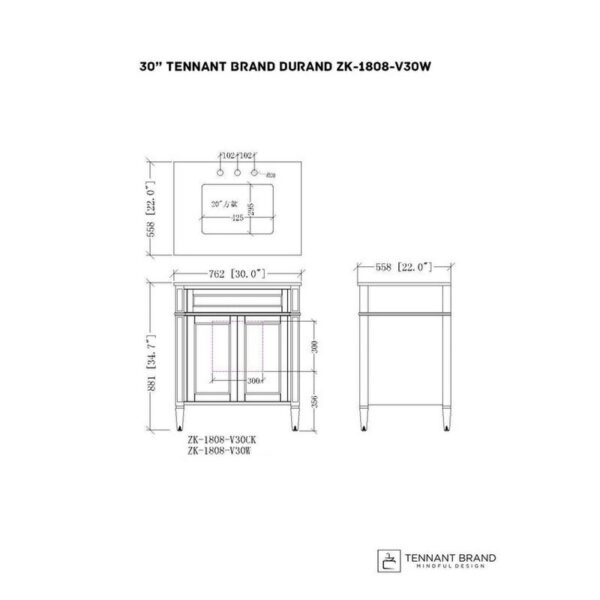 Chans Furniture QT-1808-V30 Durand 30 Inch Bathroom Sink Vanity