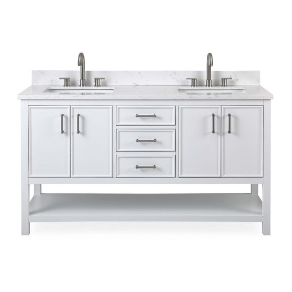 Chans Furniture FW-7330-W60QT 60 Inches Tennant Brand Double Sink Bathroom Vanity In White Finish