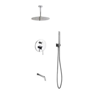 Kubebath KB RCR12HHTF3V Aqua Rondo Shower Set with Ceiling Mount 12 Inch Rain Shower, Handheld and Tub Filler