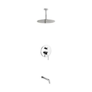 Kubebath KB RCR12TF2V Aqua Rondo Shower Set with Ceiling Mount 12 Inch Rain Shower and Tub Filler