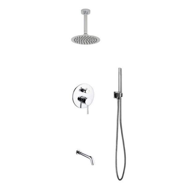 Kubebath KB RCR8HHTF3V Aqua Rondo Shower Set with Ceiling Mount 8 Inch Rain Shower, Handheld and Tub Filler