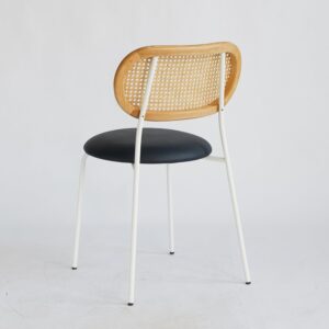 GFURN Rose Dining Chair - Rattan / White / Black Leather